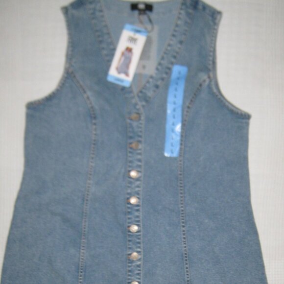 Frye Sleeveless Mini Dress Light Blue Denim V-Neck Metal Buttons Womens Size L - Picture 10 of 10